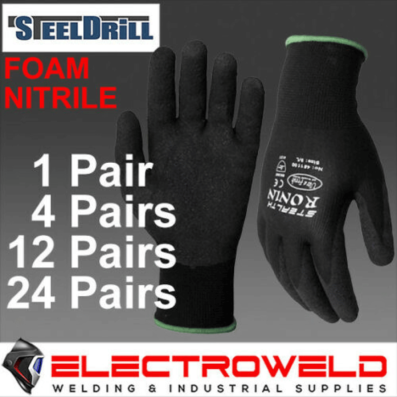 Image presents Stealth Ronin Safety Gloves, Work , Garden , Mechanic, Black-Foam Nitrile