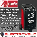 image presents TELWIN Battery Charger, Car Truck Starter - Dynamic 620 12-24V 90 Amps