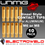 Image presents 30 X UNIMIG M6 ALUMINIUM CONTACT TIPS MB14 MB15 MB24 MB36 - 1.0MM