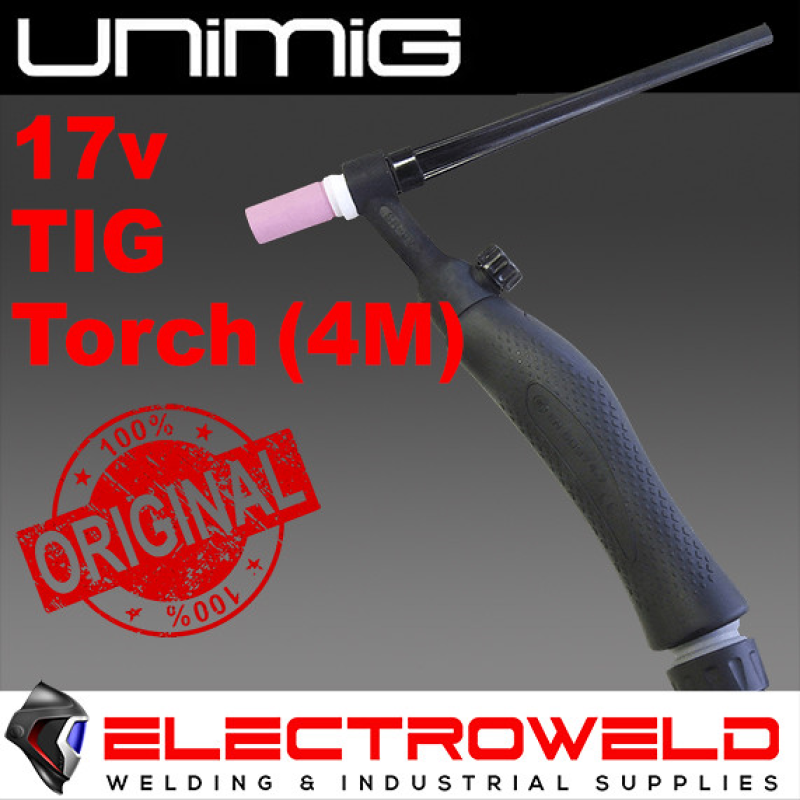 Image presents Unimig 17v Tig Welding Torch Gun, Suits Viper 185, Razor 180, 17v4mcp25 - 4 Metre