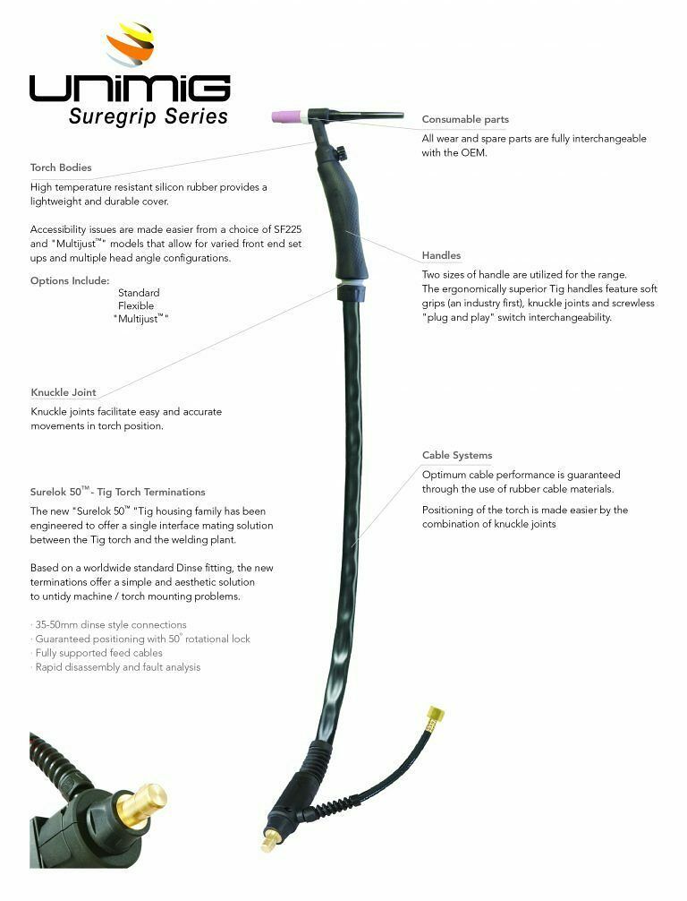 Image presents Unimig 26v Tig Welding Torch Gun - 4 Metre (26v4mcp50) - 7