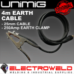 Image presents Unimig 4M Earth Welding Lead Cable 25mm + Earth Clamp, 250A 250 AMP Torch Welder