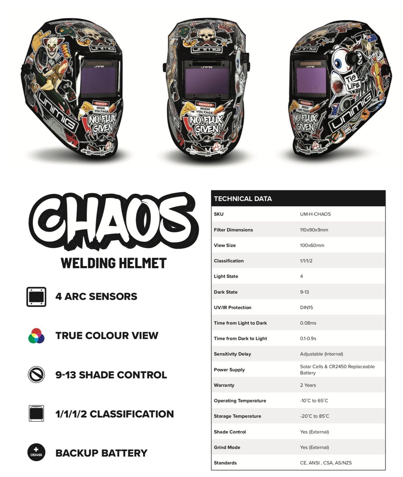 Image presents Unimig Chaos Automatic Welding Helmet + 5 X Outer Lenses - Um-h-chaos - 8