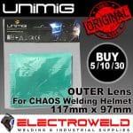 Image presents Unimig Outer Lens 117mm X 97mm For Chaos, Toxic, Viper Welding Helmet Ummbop