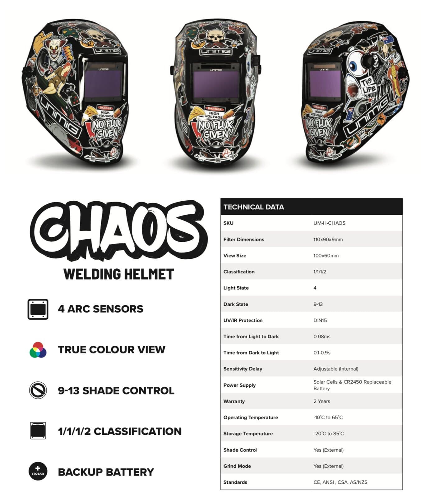 Image presents Unimig Protection Bundle: Chaos Welding Helmet + 400mm Gloves + Hood - Um-h-chaos 8