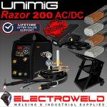 Image presents Unimig Razor 200 Acdc Tig - Welder, Foot Pedal, Trolley, 4kg Electrodes, Torch