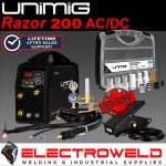 Image presents Unimig Razor 200 Acdc Tig Welder, T2t3 Consumables, Foot Pedal, Regulator Torch 1