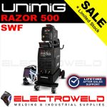 Image presents Unimig Razor 500 Swf Mig Tig Welder, Rwx8000 Helmet, Torch, Regulator, Pk11063 1