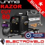 Image presents Unimig Razor Cut 80 plasma Cutter, Air Filter, Goggles, Sc80 Starter Kit, Torch 1