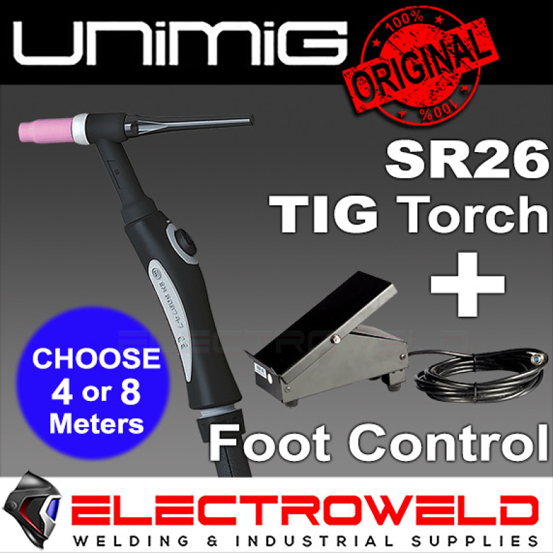 Image presents Unimig Sr26 TIG Welding Torch, Sr-26-4mcp50 + Foot Control Pedal, Utjrfc-4, Suits Razor Viper 180 200 Acdc Welder