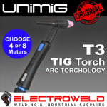 Image presents Unimig T3 TIG Torch, 4m, 8m 240a, 9 Pin, Flex Head Umt3f4m