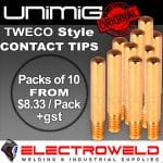 Image presents Unimig TWC2 4 Tweco MIG Contact Tips For TWC 2 4 Welding Torch - 1.2mm