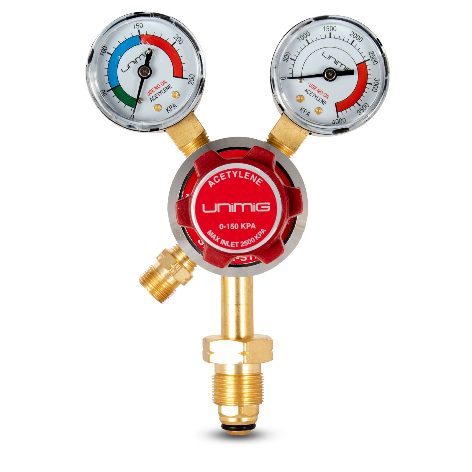 Image presents Unimig Twin Gauge Acetylene Gas Regulator Welding Flow Meter Acet-reg Uni-flame - 2