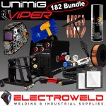 Image presents Unimig Viper 182 Mk Ii Bundle, U11002k - Welder, Helmet, Trolley, Gloves Wire, Consumables