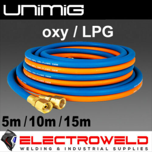 Image presents Unimig Welding Twin Gas Oxy Oxygen / Lpg Hose Set - 5/10/15m