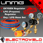 Image presents Unimig *lpg + Oxygen Regulators, Plus Twin Hose Set* - Gas Welding Bundle