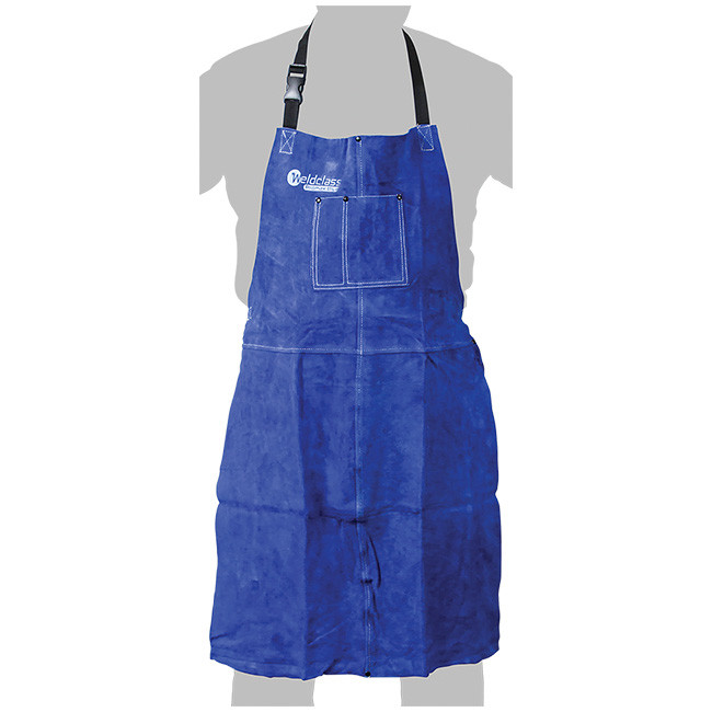 Image presents WELDCLASS LEATHER APRON WELDING - PROMAX BLUE HEAT FIRE PROOF RESISTANT MIG TIG