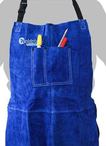 Image presents WELDCLASS LEATHER APRON WELDING - PROMAX BLUE HEAT FIRE PROOF RESISTANT MIG TIG