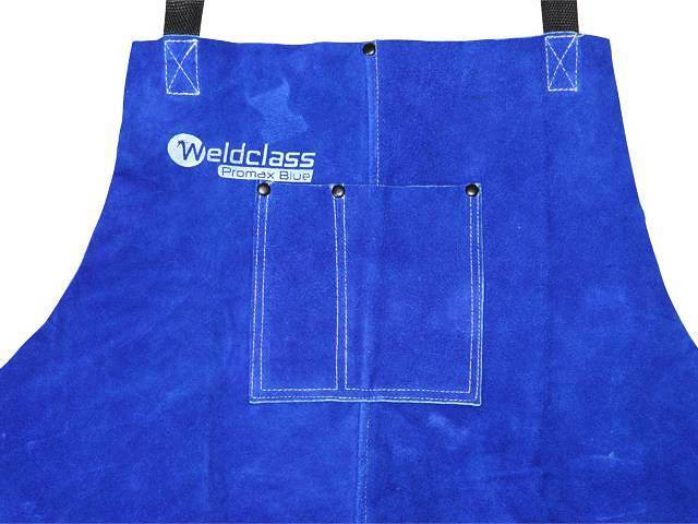 Image presents WELDCLASS LEATHER APRON WELDING - PROMAX BLUE HEAT FIRE PROOF RESISTANT MIG TIG