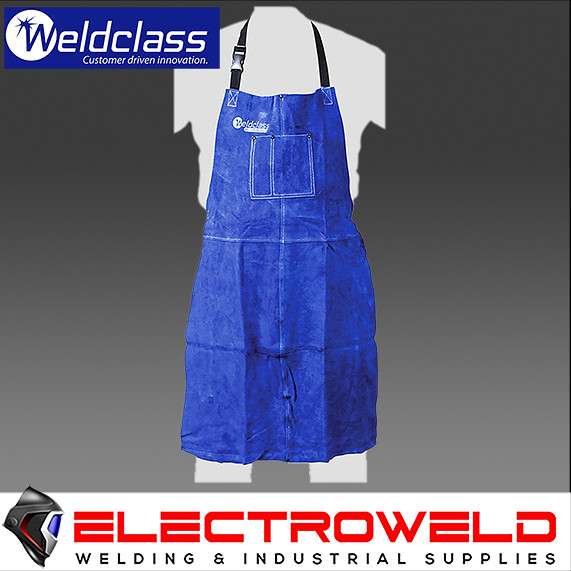 Image presents WELDCLASS LEATHER APRON WELDING - PROMAX BLUE HEAT FIRE PROOF RESISTANT MIG TIG