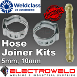 Image presents Weldclass 10mm Crimp On Welding Gas Hose Joiner Kit Barb Splicer Clamp Connector