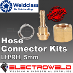 Image presents Weldclass 5mm Lh Hose Connector Kit - Gas Clamp, Nut, Tail, Barb Joiner For Acetylene Lpg