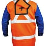 Image presents Weldclass Promax HV2 Hi-VIS Welding Jacket, Leather Sleeves, With Harness Flap 3