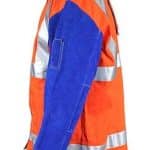 Image presentsWeldclass Promax HV2 Hi-VIS Welding Jacket, Leather Sleeves, With Harness Flap 5