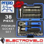 Image presents Pferd 38 Pc 1/4" Mini Socket And Screwdriver Bit Ratchet Set Elbows Phillips Hex