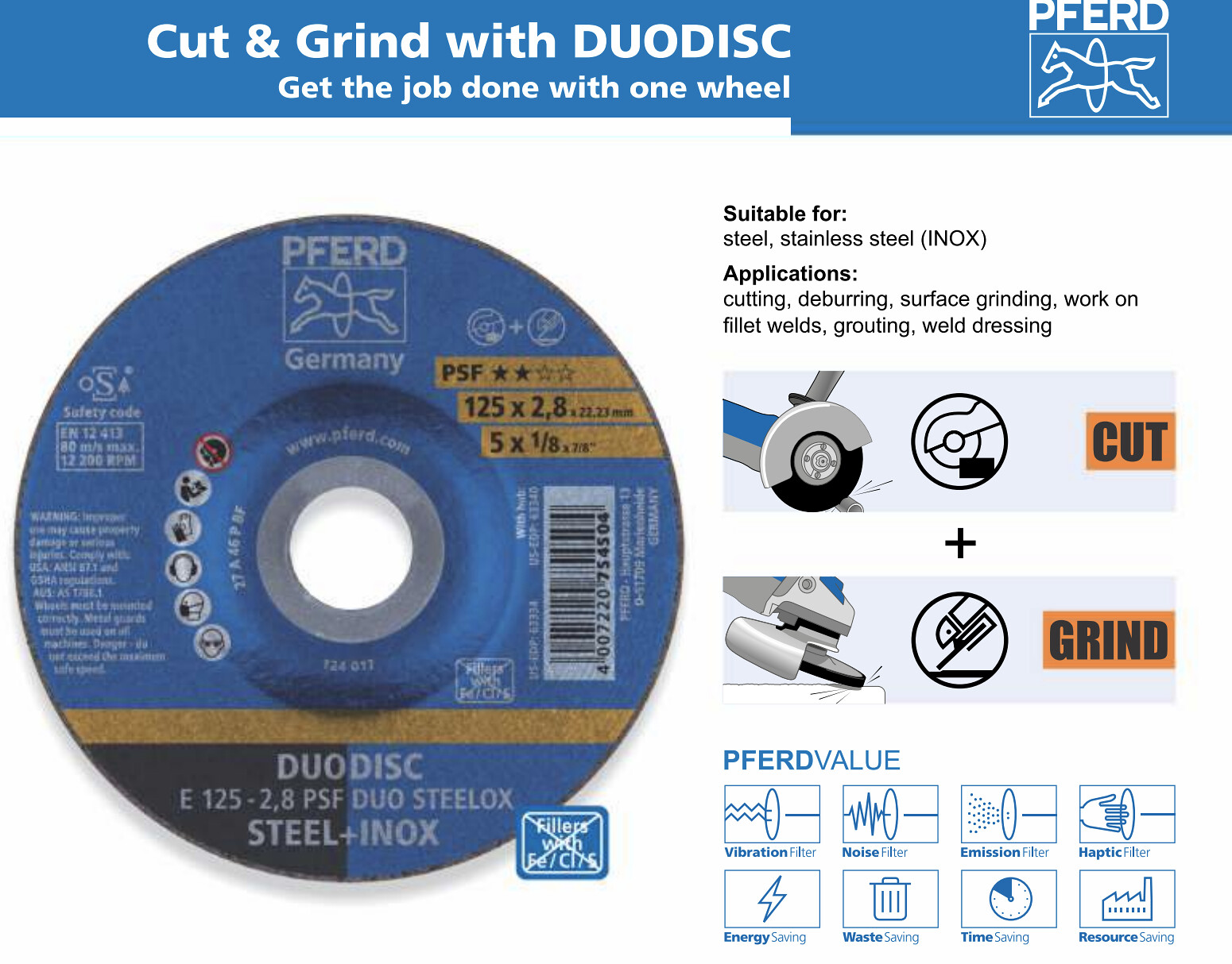 image present 100MM 4" PFERD DUODISCS - CUTTING & GRINDING DISCS - ALL STEEL (4)