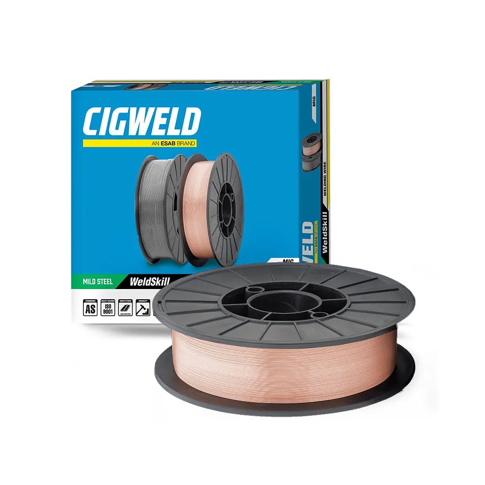 Image presents Cigweld Weldskill 135 Mig / Stick Bundle: Welder + Helmet + Gloves + 5kg Wire - W1008135