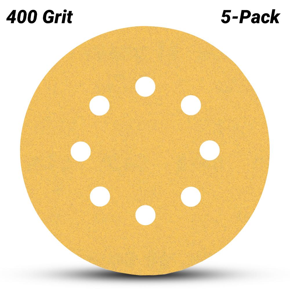 5 x Bosch 125mm 400 Grit Hook & Loop Velcro Sandpaper, 8 Hole