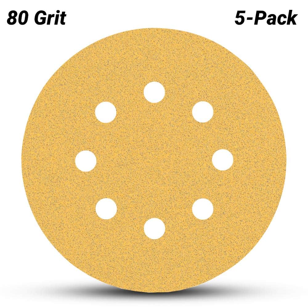 5 x Bosch 125mm 80 Grit Hook & Loop Velcro Sandpaper, 8 Hole